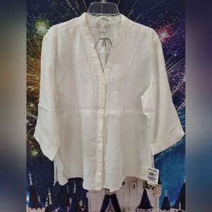 JM Collection White Pintuck & Eyelet Button-Front Blouse